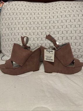 Marshalls Brown Suede Platform Wedge Sandals